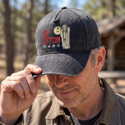 LZE Hermit Symbols Distressed Denim Cap